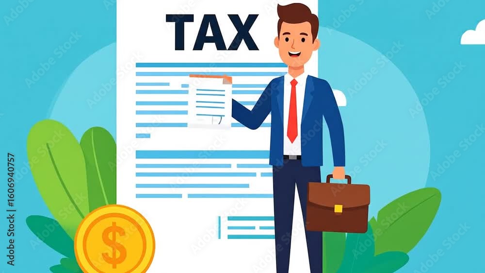 Businessman holding tax form illustration