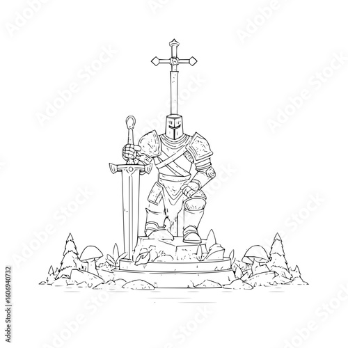 Digital knight illustration vector art for tech concept design and game development asset creation use