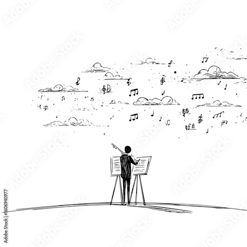 Tech music composer creating digital symphony with cloud computing and ai technology platform