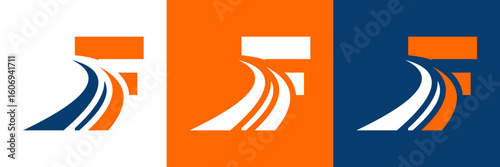 Letter f with road logo, road icon, highway, lane icon, logo design in three colors vector