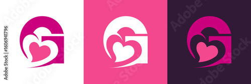 Letter G with Love , for Valentine , greeting , romantic Logo Icon Vector