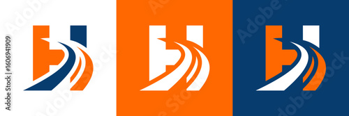Letter  h with road logo, road icon, highway, lane icon, logo design in three colors vector