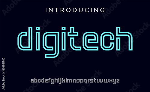 Futuristic modern geometric font logo. abstract alphabet digital technology font. technology typography, electronic, film, digital, music, future, creative font logo. vector illustration