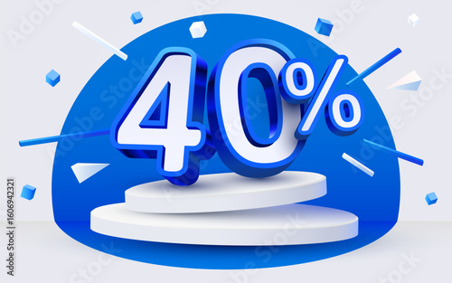 40 percent Off. Discount creative composition, mock up with podium. Sale banner and poster. Vector