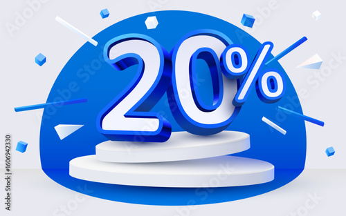 20 percent Off. Discount creative composition, mock up with podium. Sale banner and poster. Vector