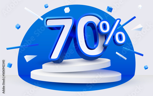 70 percent Off. Discount creative composition, mock up with podium. Sale banner and poster. Vector