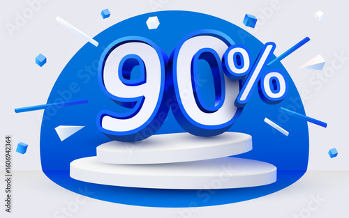 90 percent Off. Discount creative composition, mock up with podium. Sale banner and poster. Vector