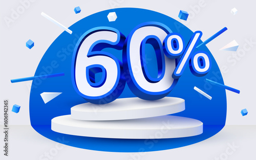 60 percent Off. Discount creative composition, mock up with podium. Sale banner and poster. Vector