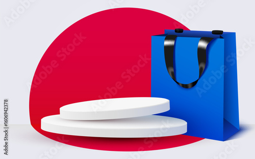 Flash Sale or mega sale banner. Colorful discount sale podium with shopping bag banner. Vector illustration