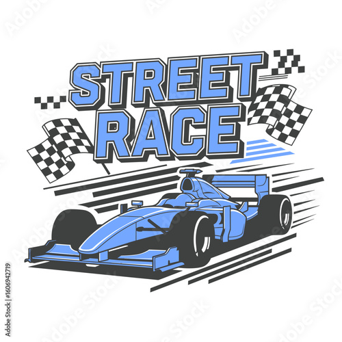 F1 car print design for t shirt print, poster, sticker, background and other uses. High Speed Vehicle T-Shirt Graphic. Racing club vector t-shirt print design. Formula One legend. 
