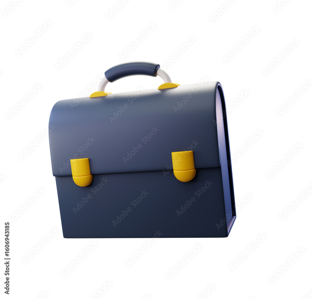 Sleek 3D Render of a Dark Blue Briefcase with Yellow Accents, Modern Business Style, Professional Mood. Sleek 3D Render of a Dark Blue Briefcase with Yellow Accents, Modern Business Style, Professional Mood.