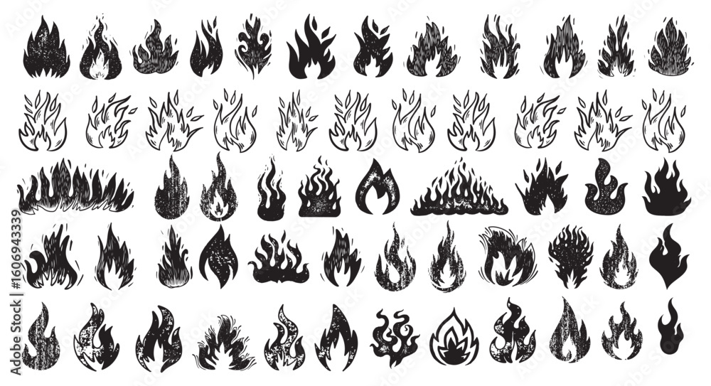 Obraz premium Collection of black fire flames in various styles and textures heat energy