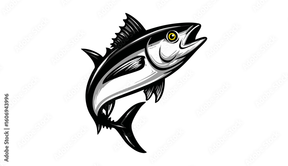 Obraz premium Commercial fish species. tuna fish. Vector illustration cartoon flat icon isolated on white.