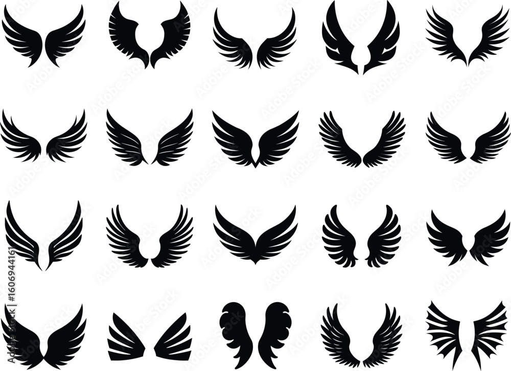 Obraz premium Wings icons set. wings vector icons for web design on transparent background