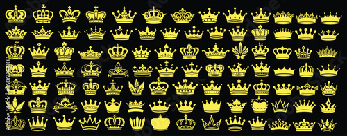 Royal crowns collection golden ornate regal symbols vector