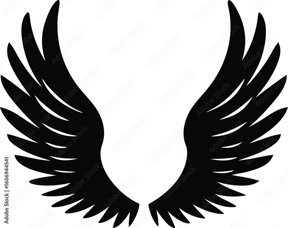 Fototapeta premium Black wings silhouette vector icon, ideal for logo, emblem, badge design. 