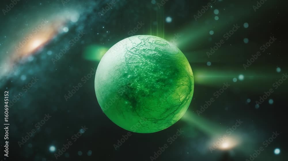 Swirling Nebula with Luminous Green Planet