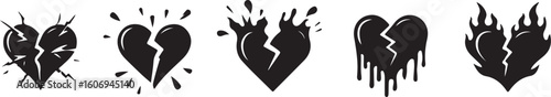 Broken hearts dripping shattered burning splashing vector