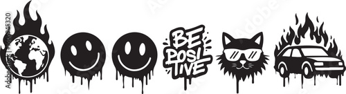 Burning planet melting faces positive cat car flames fire dripping