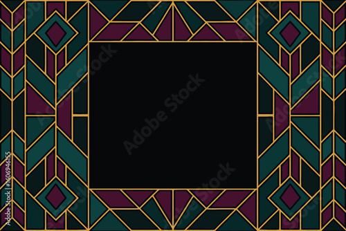 Geometric art deco frame with rich jewel tones and gold accents