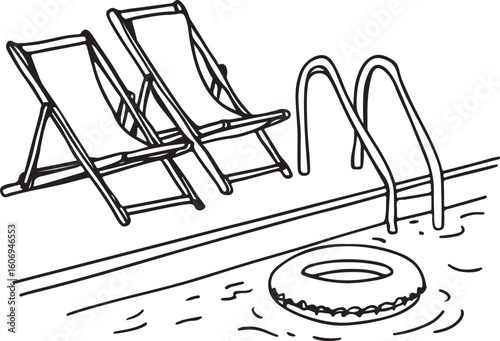 Lounge chairs pool ladder inflatable ring water