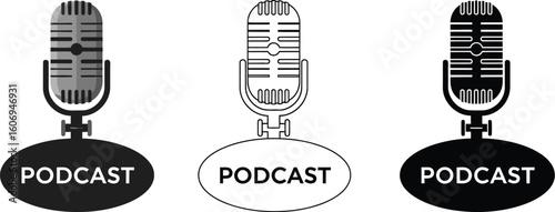 Podcast microphone vector design audio recording broadcast studio talk show interview