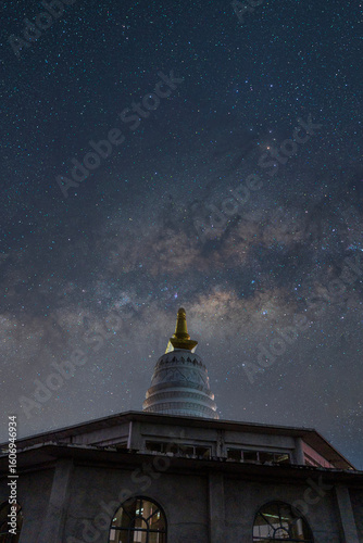 Milky Way over abandoned temple in Burma. Milky way and temple.