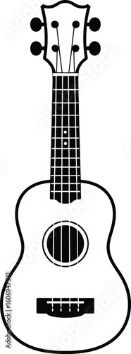 Detailed Black and White Ukulele Musical Instrument Vector Icon