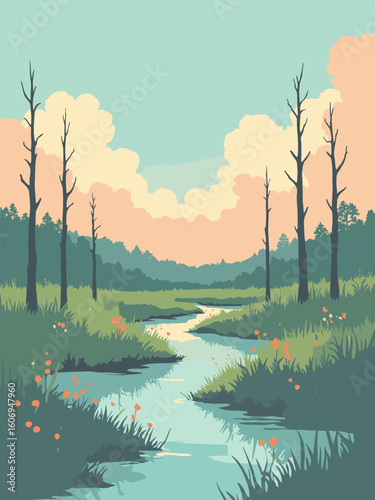 North Port, FL – Warm Mineral Springs Drifts and wetlands in spring aqua, marsh green, driftwood taupe, and sky peach