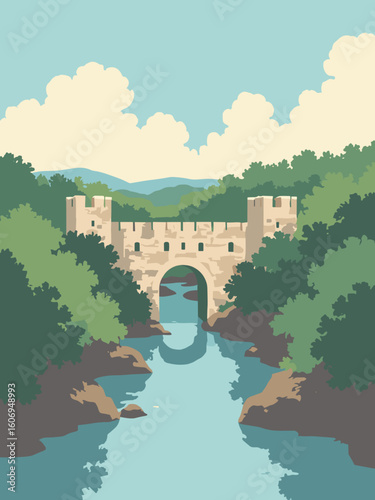 Fort Smith, AR – Fort Smith National Historic Site walls and riverwalk in fortress gray, river blue, stone beige, and fern green
