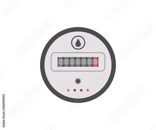 Water meter, sanitary equipment logo design. Water meter is measuring water consumption. Cold water counter vector design and illustration.

