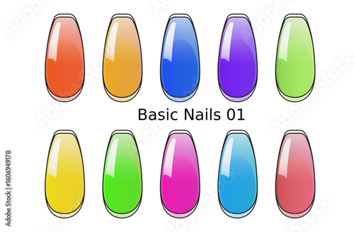 set of bright tone colour basic shape nail kit 