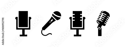 Retro and Modern Microphone Icons –  Vector Illustration for Podcast