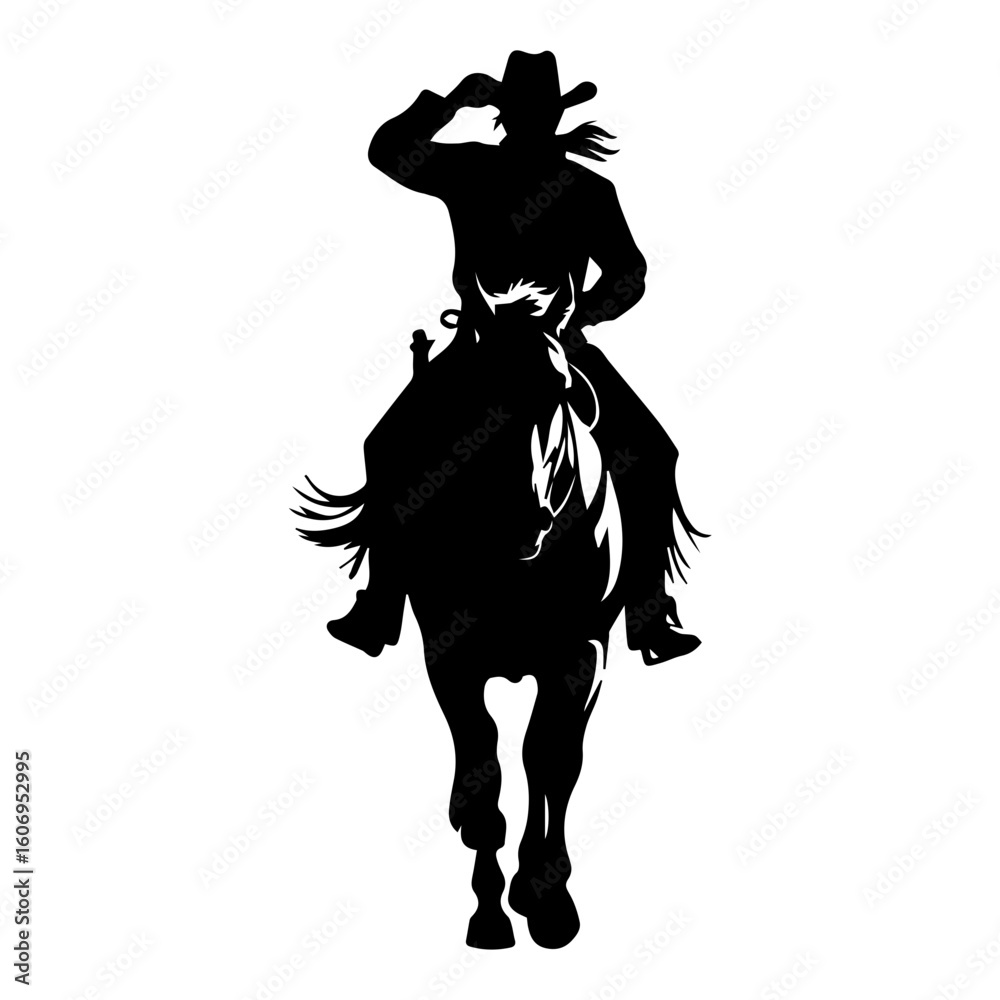 Naklejka premium Vector silhouette of a cowboy riding a horse