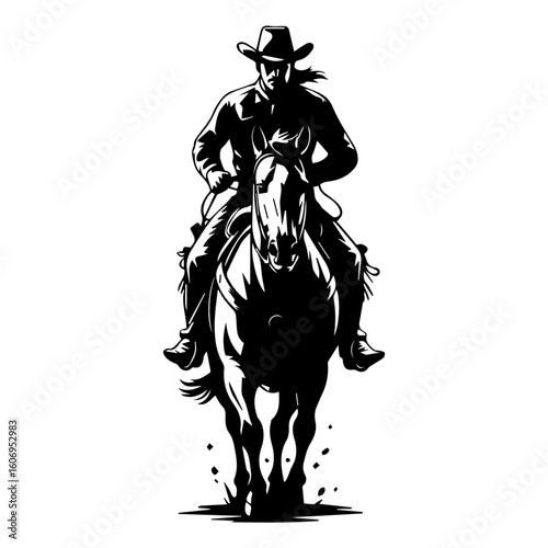 Vector silhouette of a cowboy riding a horse