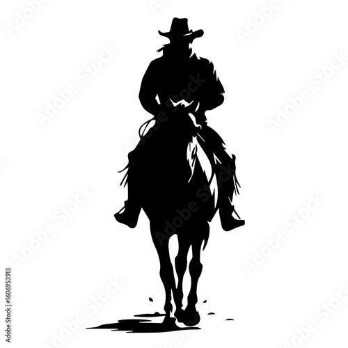 Vector silhouette of a cowboy riding a horse