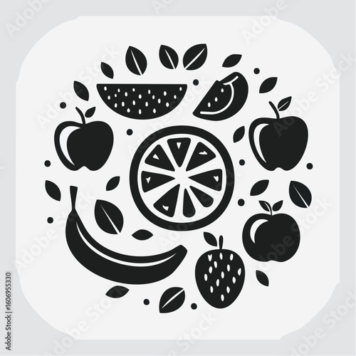 Vibrant fruit silhouette arrangement offers a healthy, fresh lifestyle concept for health and wellness.