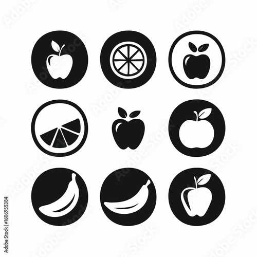 Charming fruit silhouette icons apple orange banana collection for healthy living designs