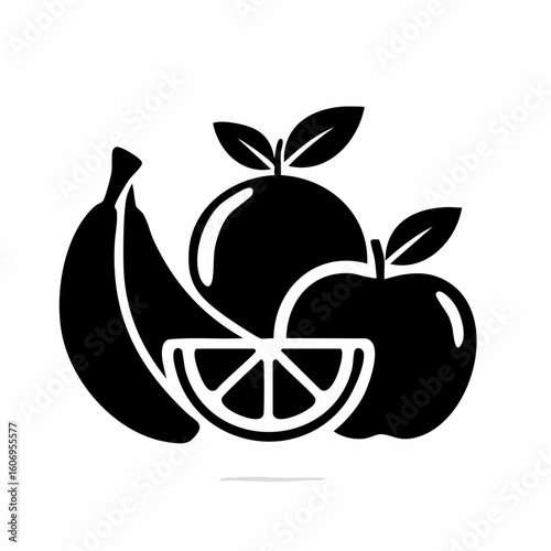 Vibrant fresh fruit assortment silhouette perfect for health and wellness themes
