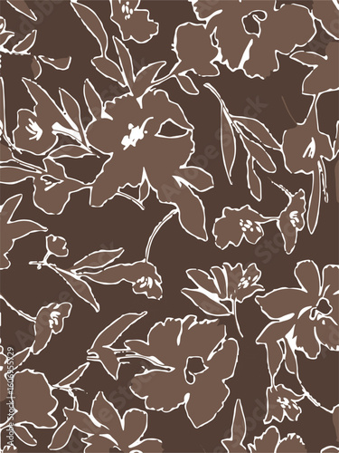 Purple and orange flowers on a white background, light colors, soft. watercolor flower seamless pattern. Watercolor print in rustic vintage style, textile or wallpaper.