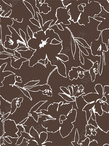 Purple and orange flowers on a white background, light colors, soft. watercolor flower seamless pattern. Watercolor print in rustic vintage style, textile or wallpaper.