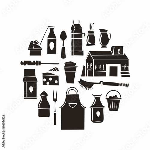 Charming farmhouse kitchen essentials silhouette collection for artisanal food branding and rural lifestyle designs