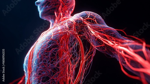 detailed vascular network inside human body with glowing veins