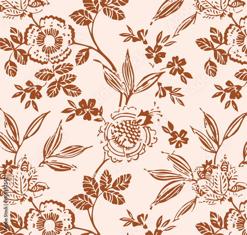 Purple and orange flowers on a white background, light colors, soft. watercolor flower seamless pattern. Watercolor print in rustic vintage style, textile or wallpaper.