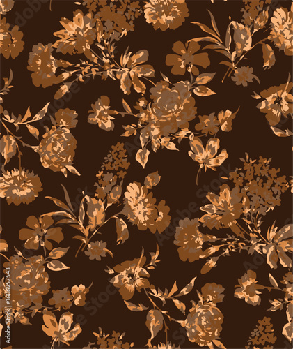 Purple and orange flowers on a white background, light colors, soft. watercolor flower seamless pattern. Watercolor print in rustic vintage style, textile or wallpaper.