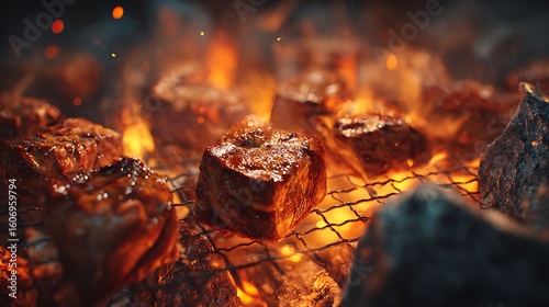 barbecue meat scene with vibrant fire and juicy textures
