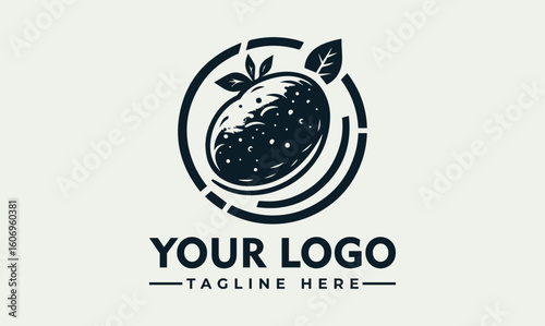 A potato illustration with leaves inside a circle, presented as a logo design.