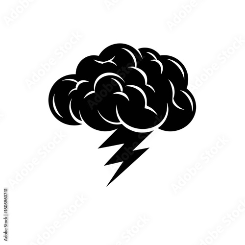 Brain shaped like storm cloud with lightning bolt vector
