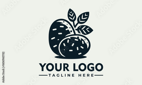 A stylized logo featuring a cluster of potatoes with leafy stems, ready to be branded.