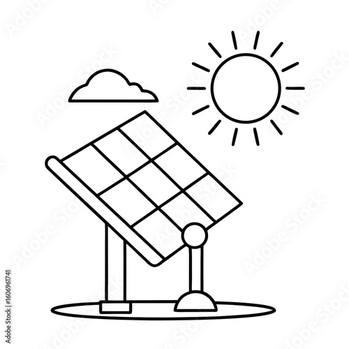 Solar Tracker Illustration Sun Above Rotating Panel with Cat Illustration Elements